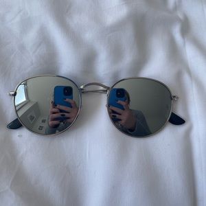 Ray Ban Round Flash Lenses Sunglasses Silver